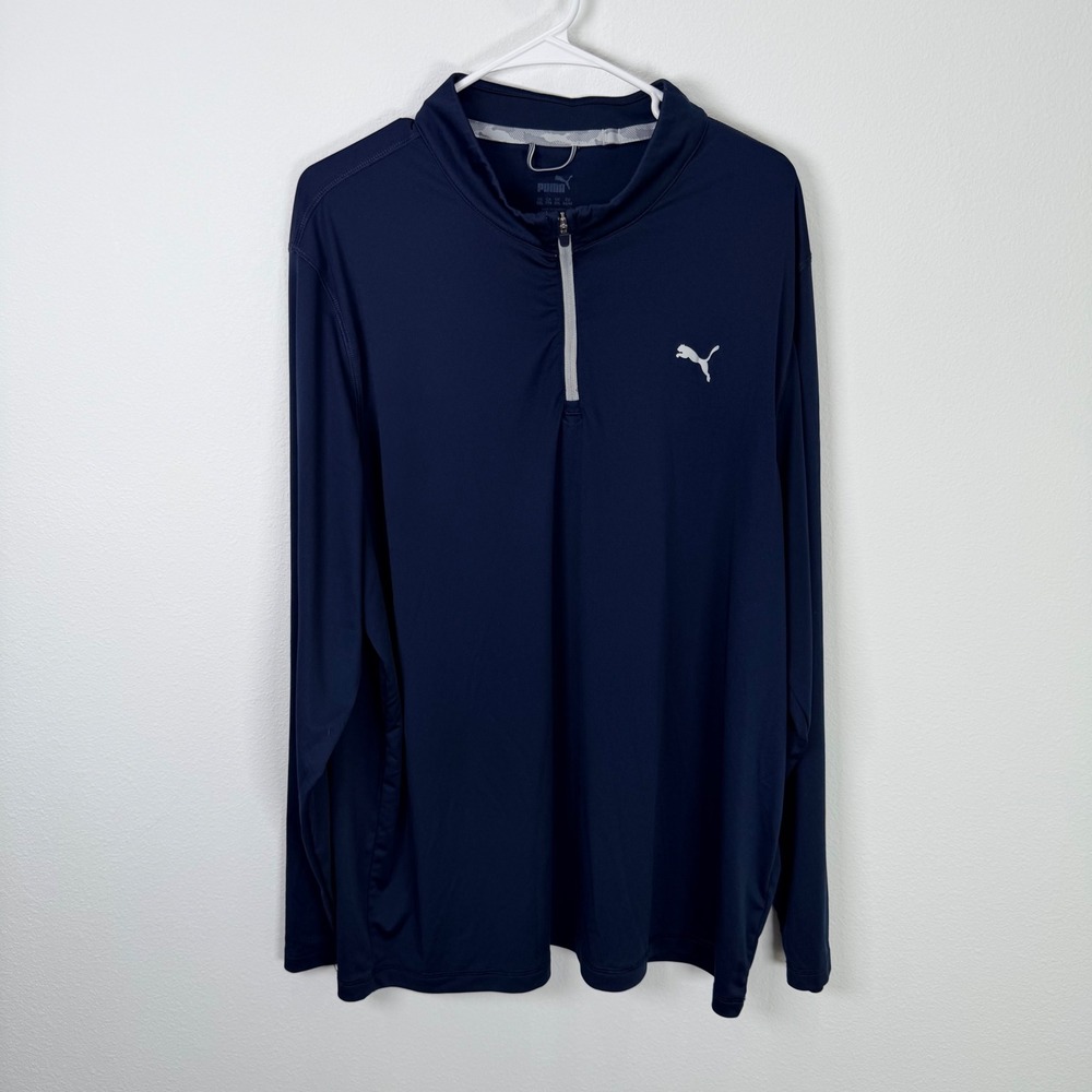Puma Golf Mens XXL Navy Blue 1/4 Zip Long Sleeve Pullover Shirt Fairview Sun UPF